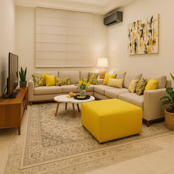 Salon d'Angle Moderne Beige et Jaune "Rayon de Soleil"