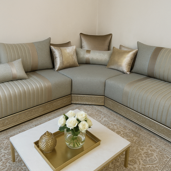 Salon Marocain d'Angle Contemporain "Éclat Métallique"