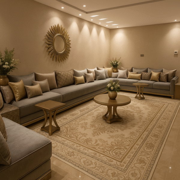 Salon Marocain Modulaire "Dunes Dorées" - Élégance Neutre et Chaleureuse
