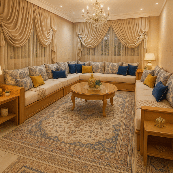 Salon Marocain Contemporain "Éclat Bleu et Or"