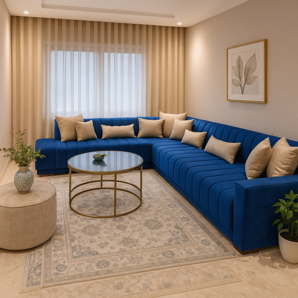 Salon d'Angle Contemporain en Velours Bleu "Azur Élégant"