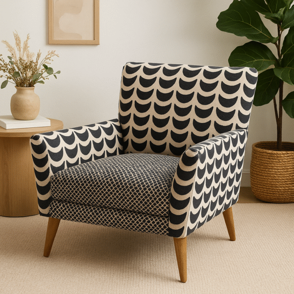 Fauteuil Design Imprimé "Vagues Graphiques" - Noir et Crème