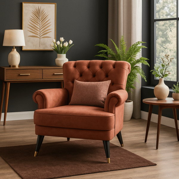 Fauteuil Chesterfield Moderne en Velours "Ambre Chaleureux"