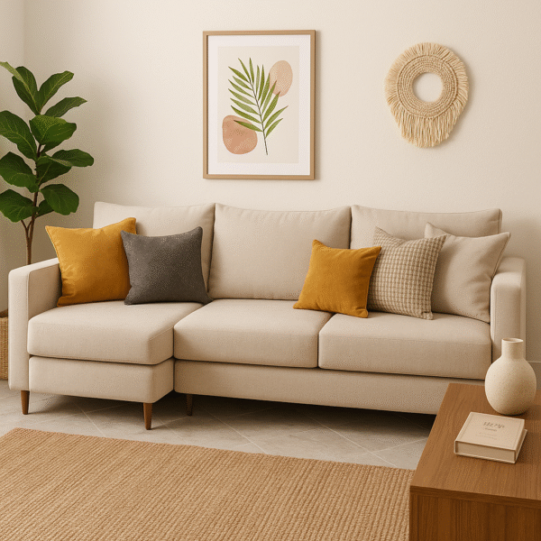 Canapé 3 Places Confortable "Harmonie Naturelle" - Beige Sable